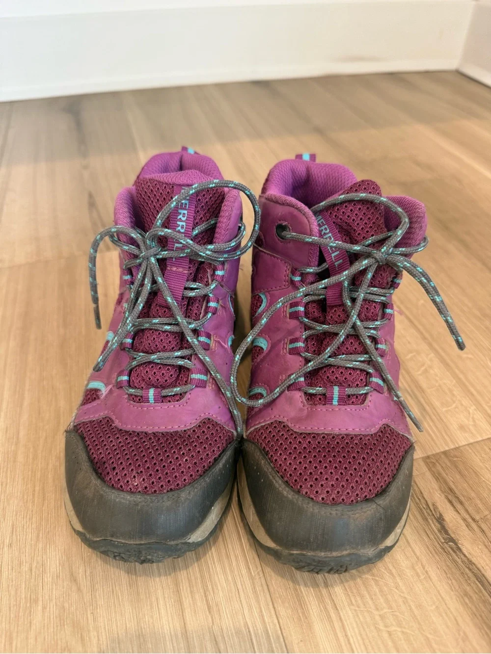 Kids Purple Hiking Boots with Teal Accents